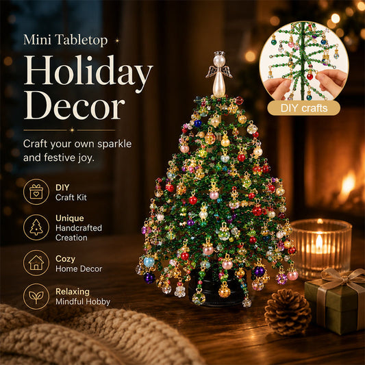 ⏳💥Final 3 hours-￡12.99!!  🔥 Elegant Beaded Mini Christmas Tree – Collector's Holiday Decor Set, Tabletop 🎄