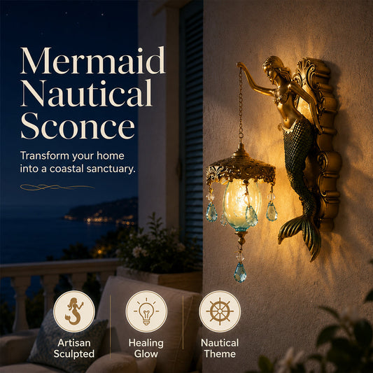 ⏳LAST DAY SALE ONLY ￡19.99!!🌊Antique Gold Coastal Mermaid Wall Light 🧜‍♀️✨  Hand-Painted Vintage Sconce for Indoors & Covered Outdoor Spaces 🏡🌊